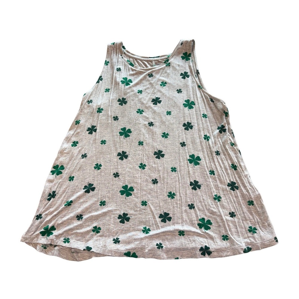 Women's Large Scoop Neck Flowy Four 4 Leaf Clover St Patrick's Tank Top